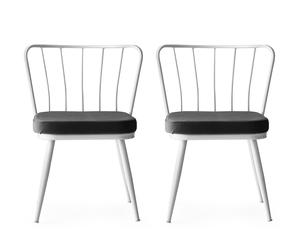 Set 2 scaune tapitate cu stofa si picioare metalice, Yildiz 229 Velvet Gri Inchis / Alb, l43xA42xH82 cm