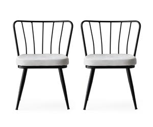 Set 2 scaune tapitate cu stofa si picioare metalice, Yildiz 186 Velvet Gri Deschis / Negru, l43xA42xH82 cm