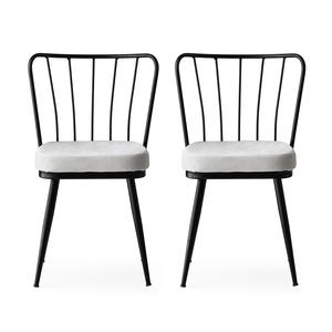 Set 2 scaune tapitate cu stofa si picioare metalice, Yildiz 186 Velvet Gri Deschis / Negru, l43xA42xH82 cm 