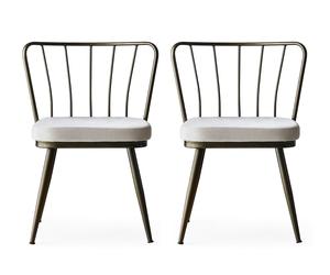 Set 2 scaune tapitate cu stofa si picioare metalice, Yildiz 984 Velvet Gri Deschis / Alama, l43xA42xH82 cm