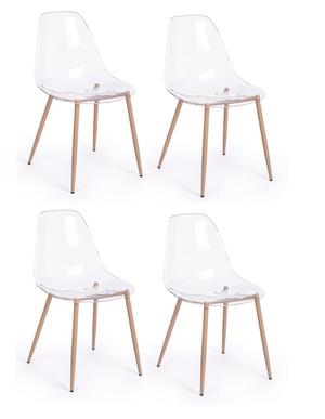 Set 4 scaune din plastic cu picioare metalice Mandy Transparent / Natural, l53xA46xH82 cm 