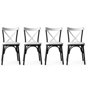 Set 4 scaune tapitate cu piele ecologica si picioare metalice, Ekol New 1334 Alb / Negru, l42xA42xH84 cm 