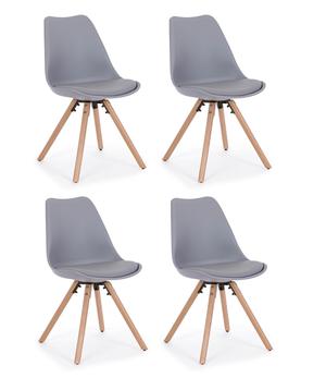 Set 4 scaune din plastic cu sezut tapitat cu piele ecologica si picioare din lemn, New Trend Gri / Natural, l54xA49xH8 